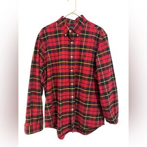 Polo Ralph Lauren Men XL Red Multi Color Plaid Long Sleeve Shirt Cotton Classic